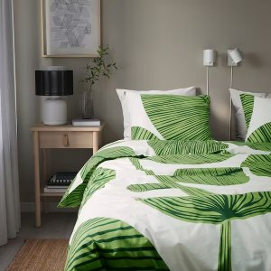 Ikea KUNGSCISSUS Duvet cover and pillowcase(s), white/green, Full/Queen (Double/Queen)