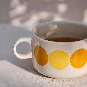 Ikea BROGGAN Mug, dot pattern white/yellow, 9 oz