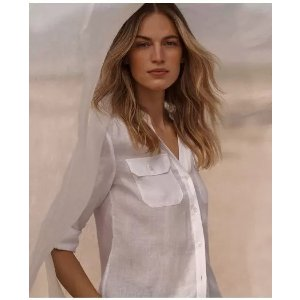 Brooks Brothers Classic V-Neck Utility Shirt In Linen