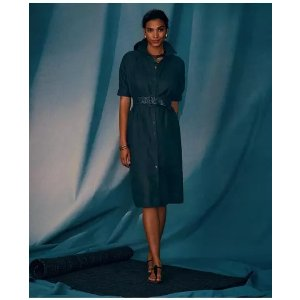 Brooks Brothers Puff Sleeve Belted Shirt Dress In Linen