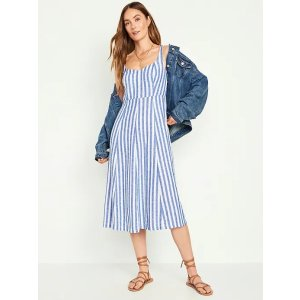 Gap Fit & Flare Linen-Blend Midi Dress