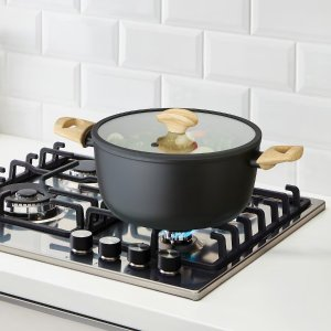 HUSKNUT Pot with lid, black, 5.0 qt
