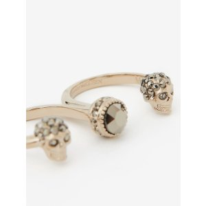 Alexander McQueen Women's Double Skull Ring in Pale Gold