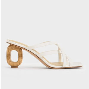 Charles & Keith Sculptural-Heel Strappy Mules - White