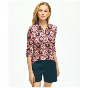 Brooks Brothers Long-Sleeve Tropical Floral Print Jersey Knit Polo Shirt