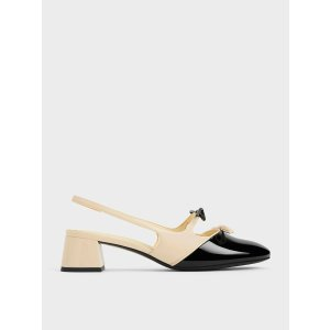 Charles & Keith Dorri Two-Tone Double-Bow Slingback Pumps - Chalk