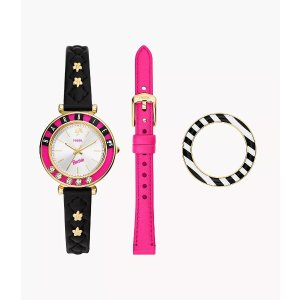 Fossil Barbie™ x Fossil Limited Edition Three-Hand Black LiteHide™ Leather Watch and Interchangeable Strap Box Set