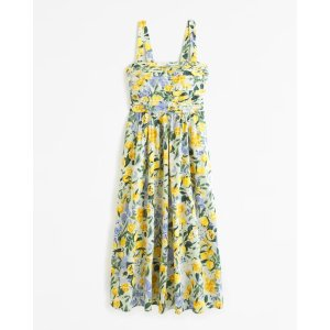 Abercrombie & Fitch Emerson Linen-Blend Wide Strap Midi Dress