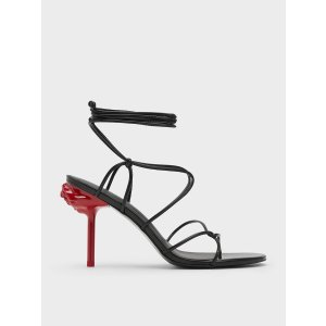 Charles & Keith Flor Rose-Heel Strappy Sandals - Black Box