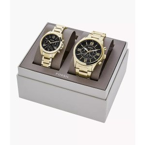 Fossil His and Her Chronograph Gold-Tone Stainless Steel Watch Gift Set