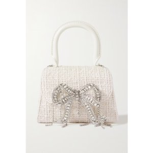 Self-Portrait The Micro Bow mini crystal-embellished boucle tote