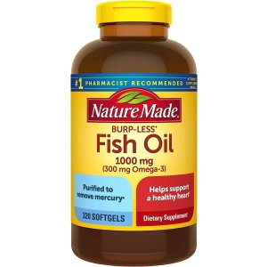 Nature Made Burpless Fish Oil 1000 mg w. Omega-3 300 mg Softgels Mega Size 320 Ct