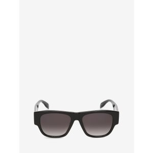 Alexander McQueen Men's McQueen Graffiti Rectangular Sunglasses in Black/white
