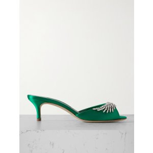 Manolo Blahnik Lumada 50 crystal-embellished satin mules