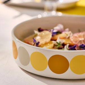 Ikea BROGGAN Bowl, dot pattern white/yellow, 8 ½ "