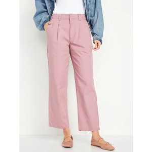 High-Waisted Pleated Chino Ankle Pants for Women