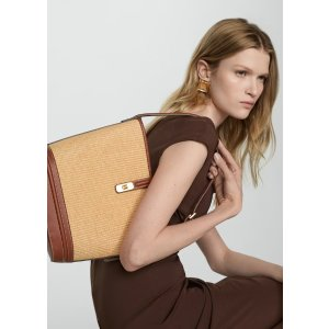 Mango Raffia-effect bucket bag