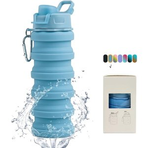 Collapsible Water Bottle-Water Cup 16oz BPA Free Silicone Foldable Water Bottles Kids-Reusable Water Bottle Hiking Travel Water Bottle Collapsible Cup Portable Leak Proof Sports Kids Water Bottle-Blue