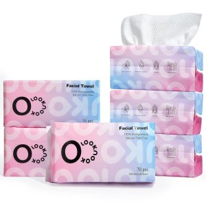 Facial Towel, 100% plant based fiber, lint free disposable facial cleansing towels, Extra thick dry and wet use for sensitive skin, makeup removing, multi-surface cleaning (6 packs)