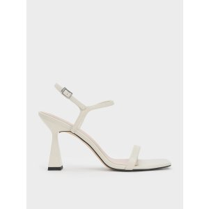 Charles & Keith Square Toe Trapeze Heel Sandals - Chalk