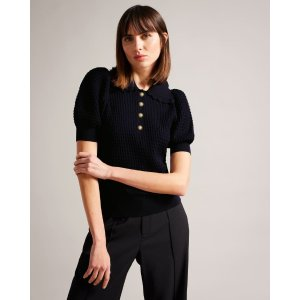 Ted Baker Polo Knit Top With Embellished Buttons