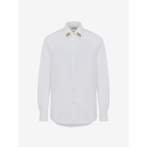 Alexander McQueen Men's Embroidered Collar Shirt in Optic White