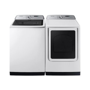 Samsung 5.4 cu. ft. Smart Top Load Washer with Pet Care Solution and Super Speed Wash and 7.4 cu. ft. Smart Electric Dryer with Pet Care Dry and Steam Sanitize+ in White
