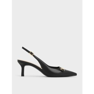 Charles & Keith Metallic-Accent Slingback Pumps - Black
