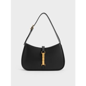 Charles & Keith Cesia Metallic Accent Shoulder Bag - Black