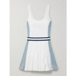The Upside Legacy Lucette striped pleated stretch recycled-jersey tennis dress