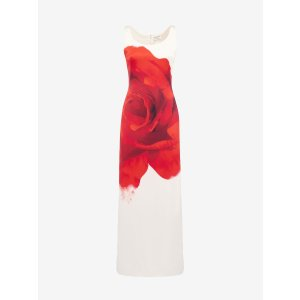 Alexander McQueen Women's Bleeding Rose Pencil Dress in Optic White