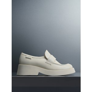 Charles & Keith Giselle Strap Chunky Patent Loafers - Cream