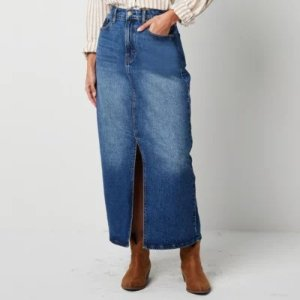 Womens High Rise Long Denim Skirt