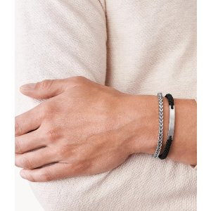 Fossil Black Nylon and Stainless Steel Double-Strand Bracelet