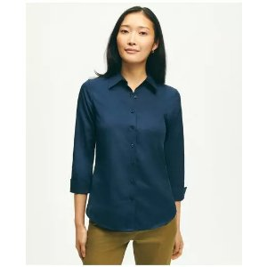 Brooks Brothers Fitted Stretch Cotton Sateen Three-Quarter Sleeve Blouse