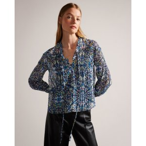 Ted Baker Florrei Swing Blouse With Ruffles And Neck Tie