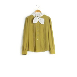 miss patina Olive Retro Bow Shirt