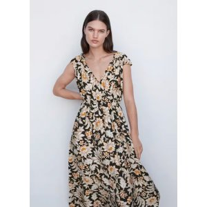 Mango Floral wrap neckline dress