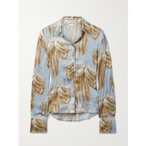 Acne Studios Tulle-trimmed printed crinkled-satin blouse