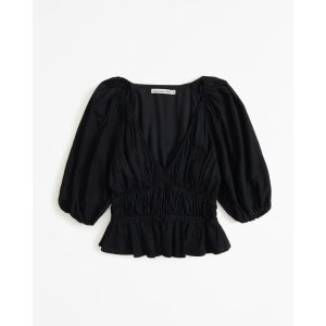 Abercrombie & Fitch Short-Sleeve Linen-Blend Babydoll Top