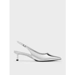 Charles & Keith Metallic Pointed-Toe Slingback Pumps - Silver
