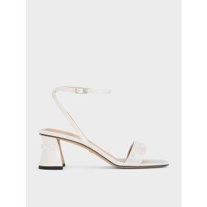 Charles & Keith Recycled Polyester Beaded Heeled Sandals - White