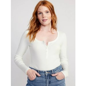 Fitted Rib-Knit Henley T-Shirt for Women