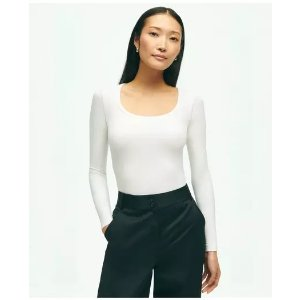 Brooks Brothers Long Sleeve Jersey Ribbed Scoop Neck Top