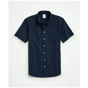 Brooks Brothers Stretch Cotton Seersucker Button-Down Collar Short-Sleeve Sport Shirt