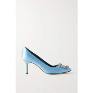 Manolo Blahnik Hangisi Opal 70 crystal-embellished satin pumps