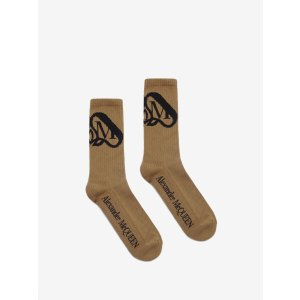 Alexander McQueen Men's Seal Logo Socks in Beige/black