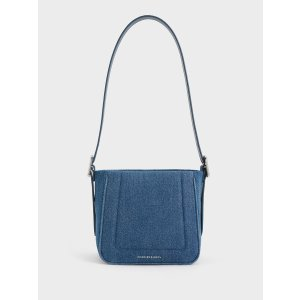 Charles & Keith Petra Denim Boxy Bucket Bag - Denim Blue