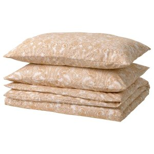 JATTEVALLMO Duvet cover and pillowcase(s), yellow/white, Full/Queen (Double/Queen)