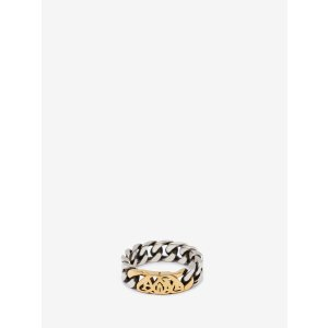 Alexander McQueen Men's Seal Logo Chain Ring in Silver